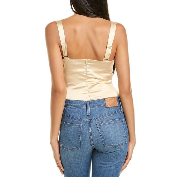 Danielle Bernstein Gold Satin Ruched Camisole Cami Tank Corset Bodysuit Top - Picture 2 of 7